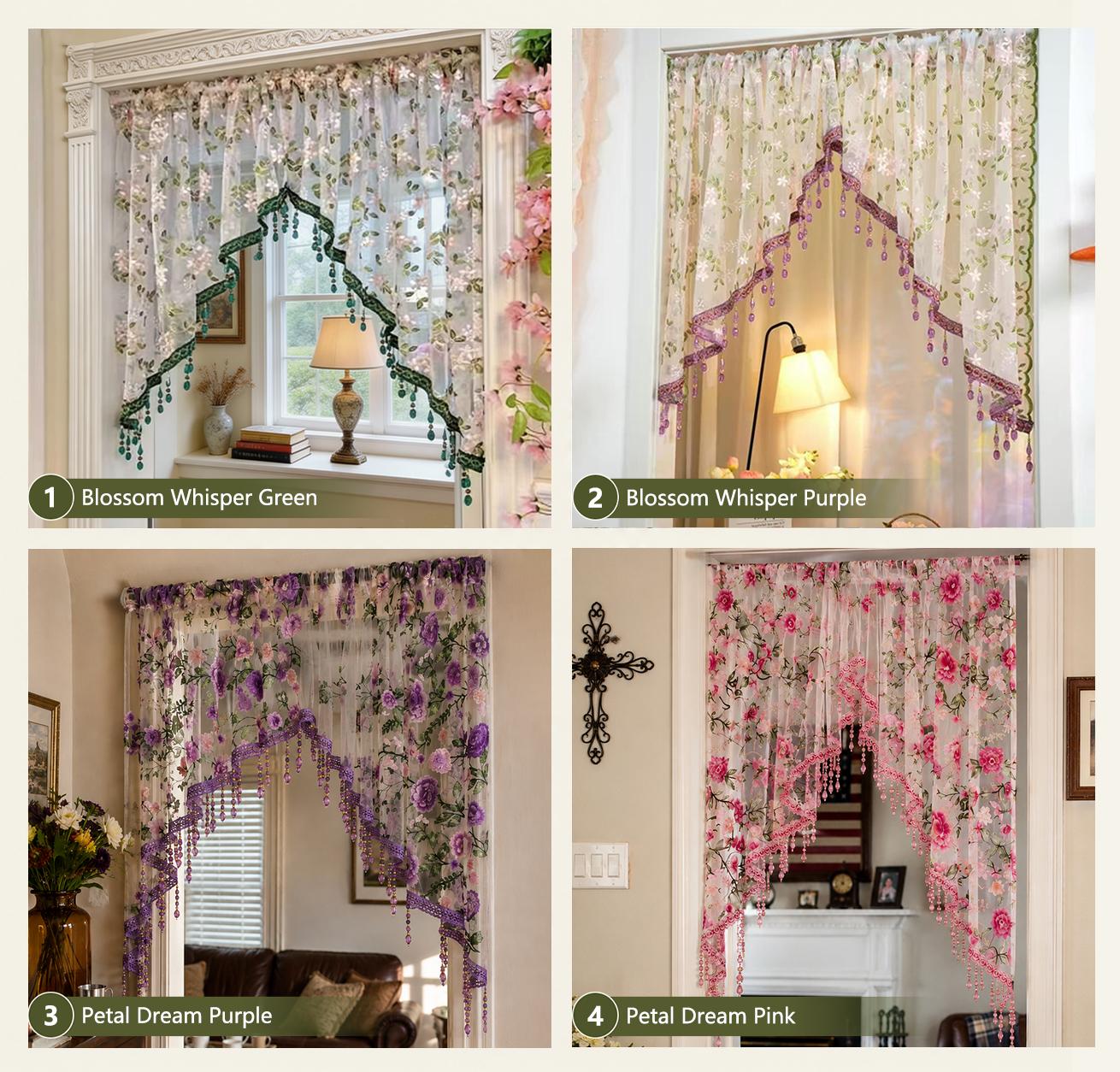 Hole-free French floral door curtains | Luxurious lace curtains with hanging crystal beads, ideal for decorating rented properties Hole-free French floral door curtains | Luxurious lace curtains with hanging crystal beads, ideal for decorating rented properties