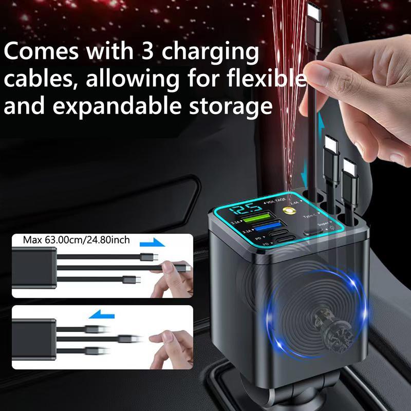 Ultimate Power Station for Phone, Pad & Laptop,Car Charger: Starry LED,Atmosphere Lamp,1-Click Galaxy Projector,Star Projector Tangle-Free Retractable Cables & Super Fast Charge,PD20W,USB-A 65W,All 120W Max,Power Hub,