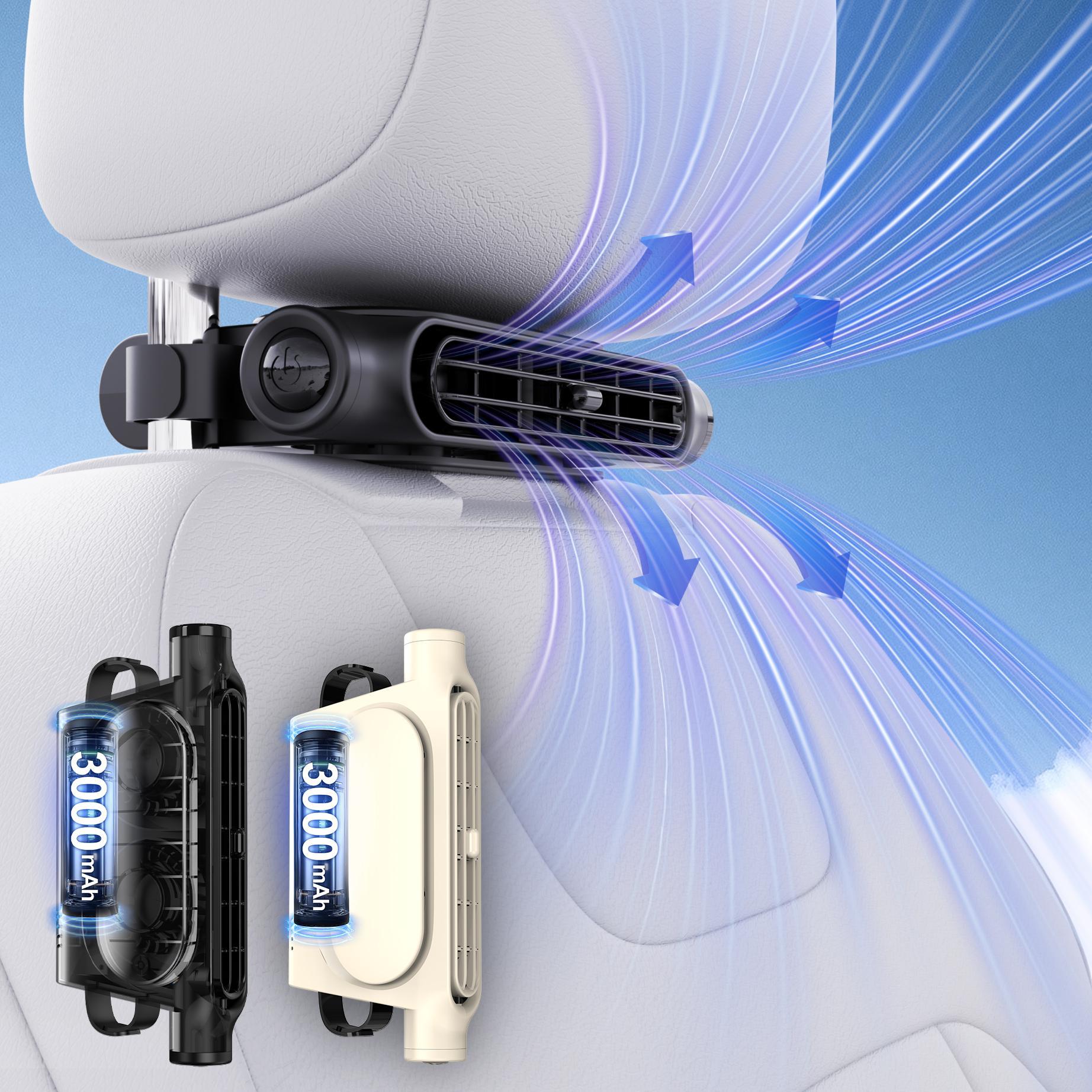Adjustable Car Fan, Portable Car Seat Cooler, Front Passenger Friendly, Three Speed Settings, 3000mah Battery, Suv, RV, Boat Compatible, Clip Fan Rechargeable