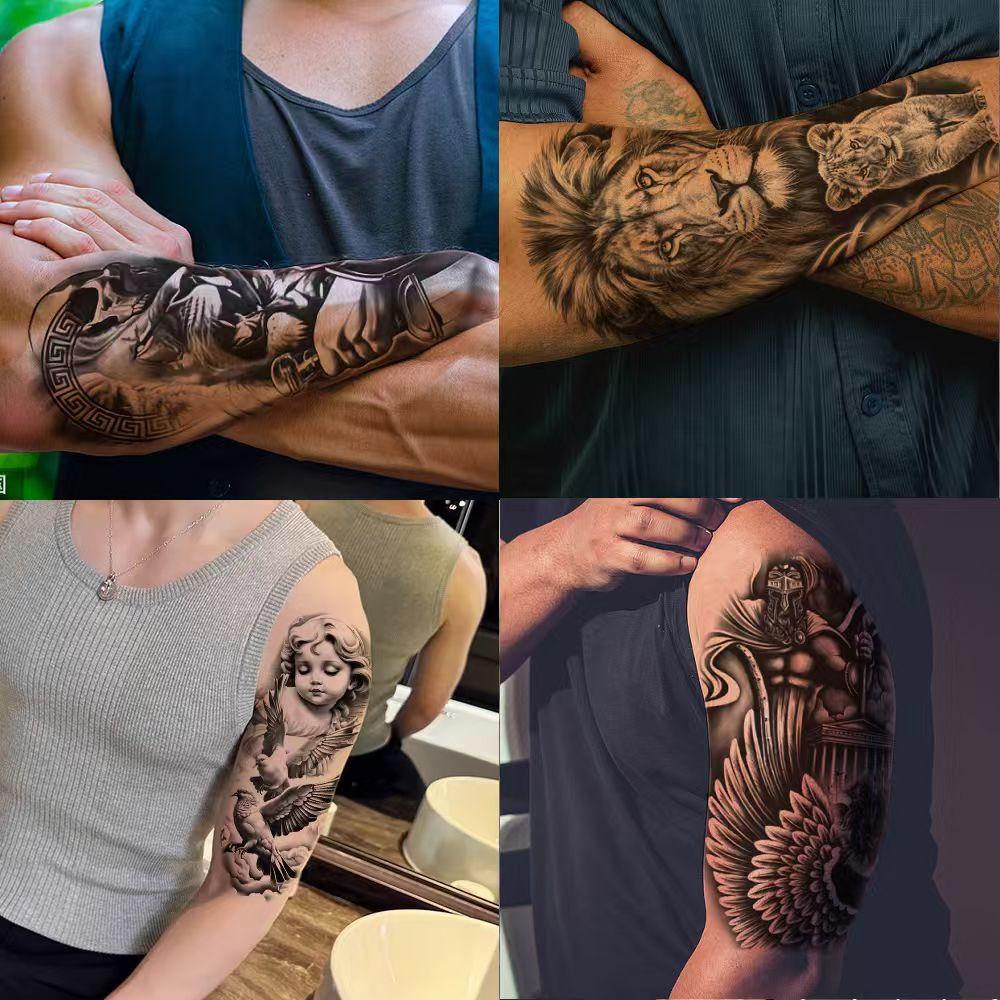 76 Sheets Large Black Temporary Tattoo Stickers - Tribal Wolves, Tigers, Lions, Snakes, Skulls, 12 Fake Tattoo Stickers for Men & Women Arm Designs