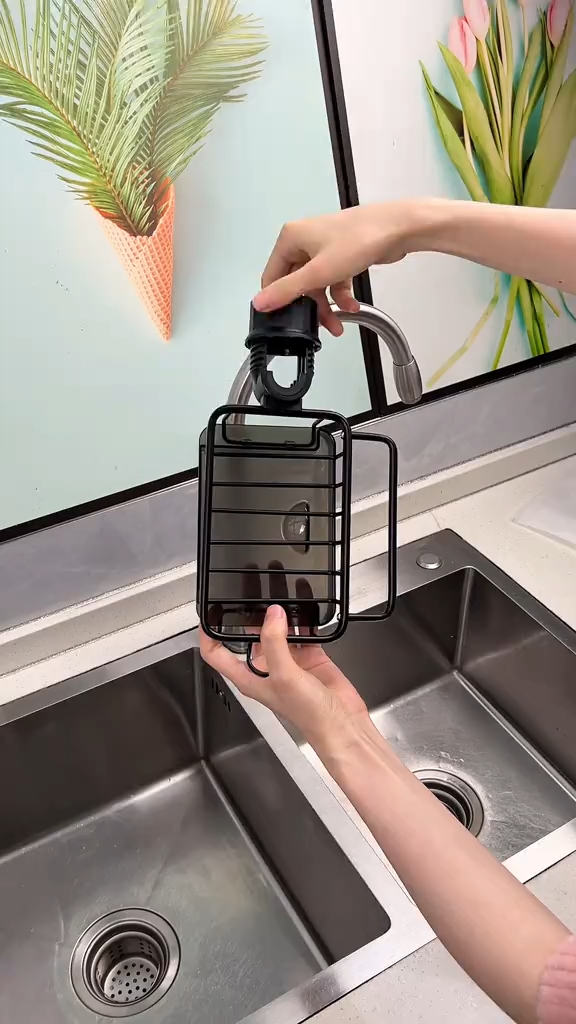 Kitchen Faucet Organizer Rack, Under Sink Organizers Multifunctional Rustproof Sponge Dish Soap Brush Sink Caddy Holder with Drip Tray