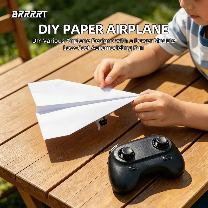 BRRRRT Power-Up RC Paper Airplane Kit with Gyro Stabilizer – DIY Electric Remote Control Plane with Dual Propellers, Lightweight Foldable Flying STEM Toy for Kids & Adults, Perfect Birthday Gift