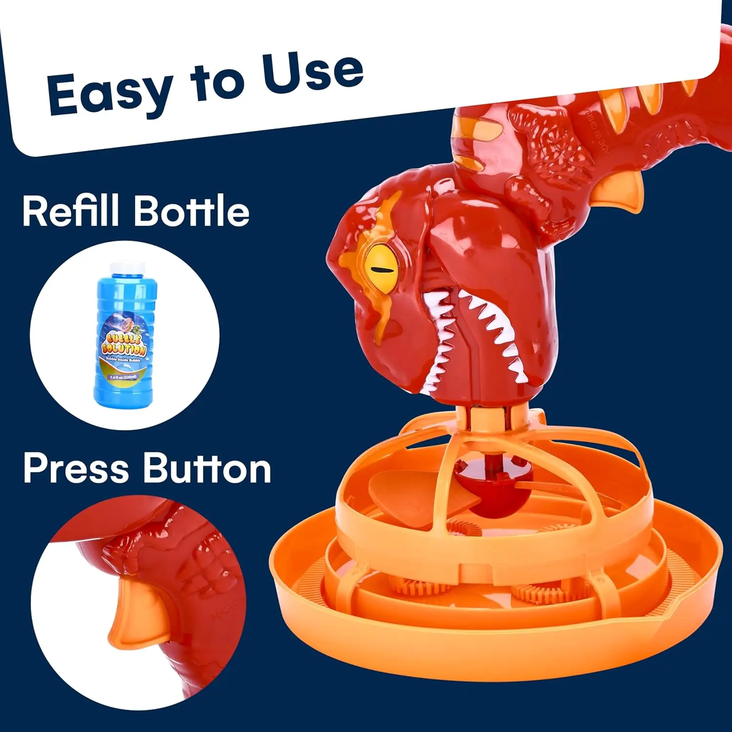 Dinosaur Bubble Gun Blower Toy, Bubble Machine with Solution Refill, Outdoor Toy for Kids, Boys, Girl, Party, Summer,Outdoor, Birthday