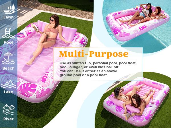 Sloosh-L/XL Inflatable Tanning Pool Lounge Float With Cup Holder, 70"X46"/85″ x 57″ More Large Sun Tan Tub Adult Pool Floats Raft Summervibes Sloosh-L/XL Inflatable Tanning Pool Lounge Float With Cup Holder, 70"X46"/85″ x 57″ More Large Sun Tan Tub Adult Pool Floats Raft Summervibes