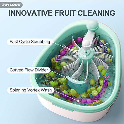 Manual Fruit Vegetable Cleaner, Hands-Free Berry Washing Basket with Labor-Saving Crank, Portable Produce Scrubber for Strawberry Cherry Grape