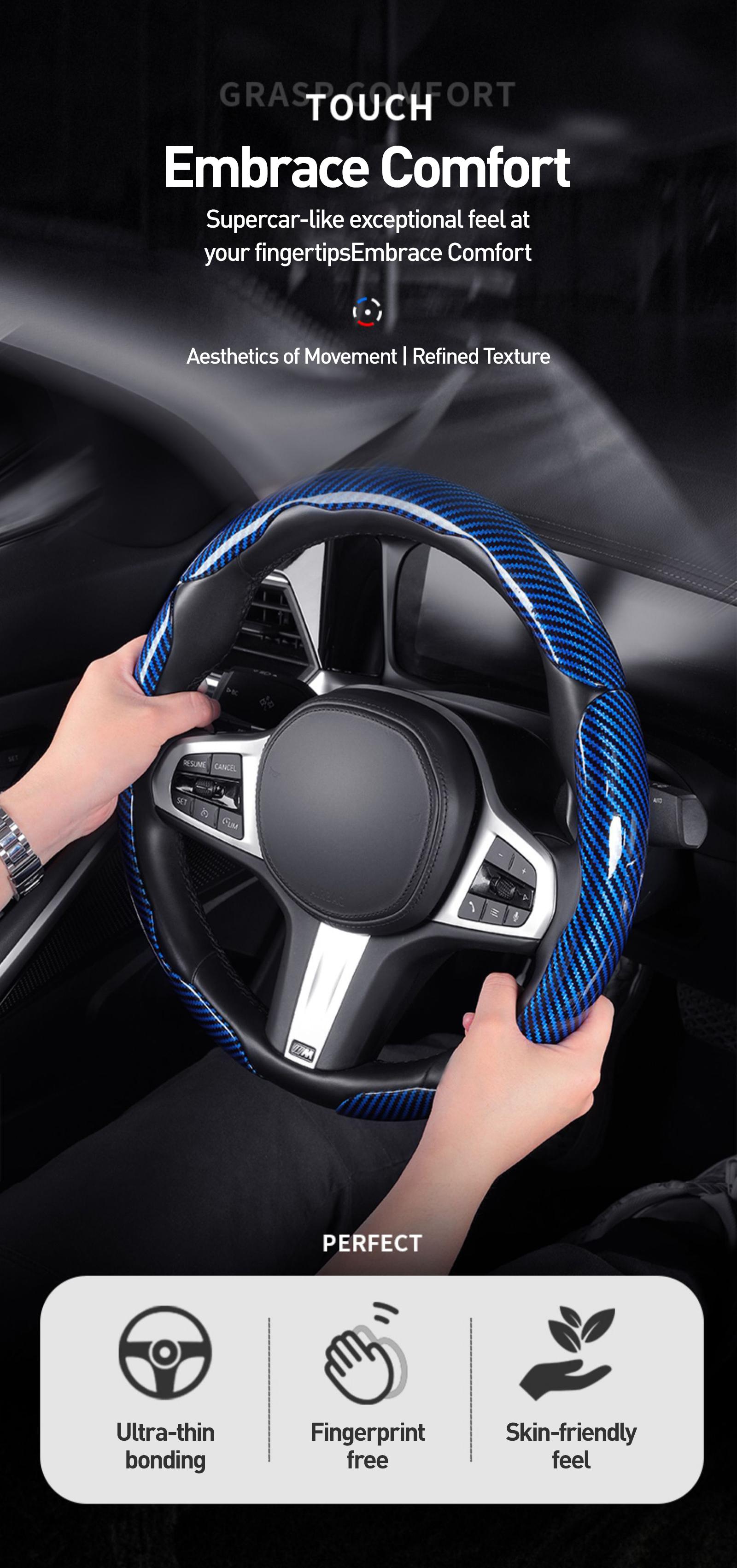 Car Steering Wheel Cover, Non slip Design Steering Wheel Protector, Universal Car Steering Wheel Cover for 15 Inch, Decor Gadgets, Car Accessories, Men Gifts, Car Essentials, Vehicle, for Racing anti slip sport all season use