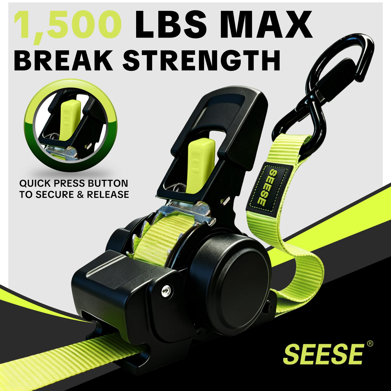 SEESE Car Tie Downs with Ratchets 1"x 11 ft-1500 LB Break Strength Cargo Straps for Moving Appliances, Lawn Equipment, Motorcycle Green