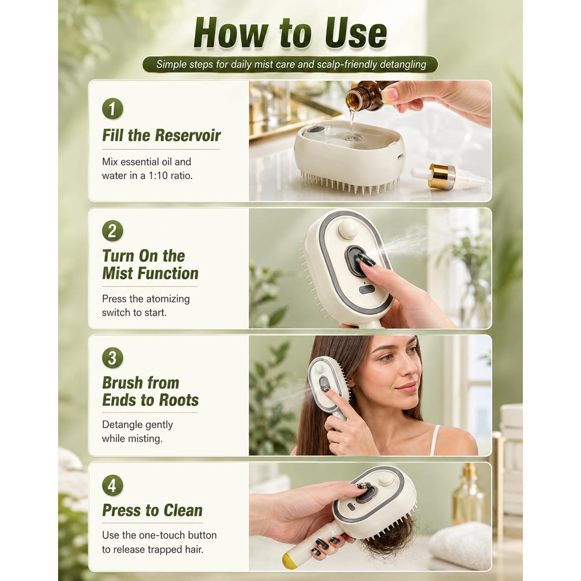 Electric Steam Brush, Electric Spray Air Cushion Massage Comb for Women, Rechargeable Water Spray Hair Brush, Detangling & Anti-Static Hair Brush, Reduce Frizz, Smooth & Nourish