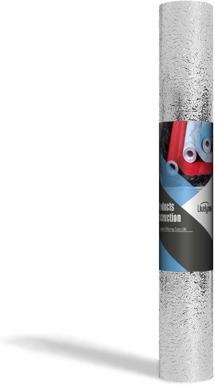 Livelynine Silver Contact Paper for Kitchen Oil Proof Waterproof Sticker Aluminum Foil Kitchen Wallpaper Backsplash Peel and Stick Self Adhesive Shelf Liners for Drawer Removable