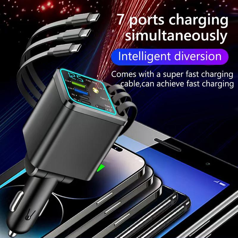 Ultimate Power Station for Phone, Pad & Laptop,Car Charger: Starry LED,Atmosphere Lamp,1-Click Galaxy Projector,Star Projector Tangle-Free Retractable Cables & Super Fast Charge,PD20W,USB-A 65W,All 120W Max,Power Hub,