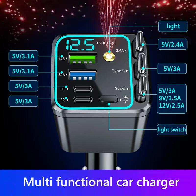 Ultimate Power Station for Phone, Pad & Laptop,Car Charger: Starry LED,Atmosphere Lamp,1-Click Galaxy Projector,Star Projector Tangle-Free Retractable Cables & Super Fast Charge,PD20W,USB-A 65W,All 120W Max,Power Hub,