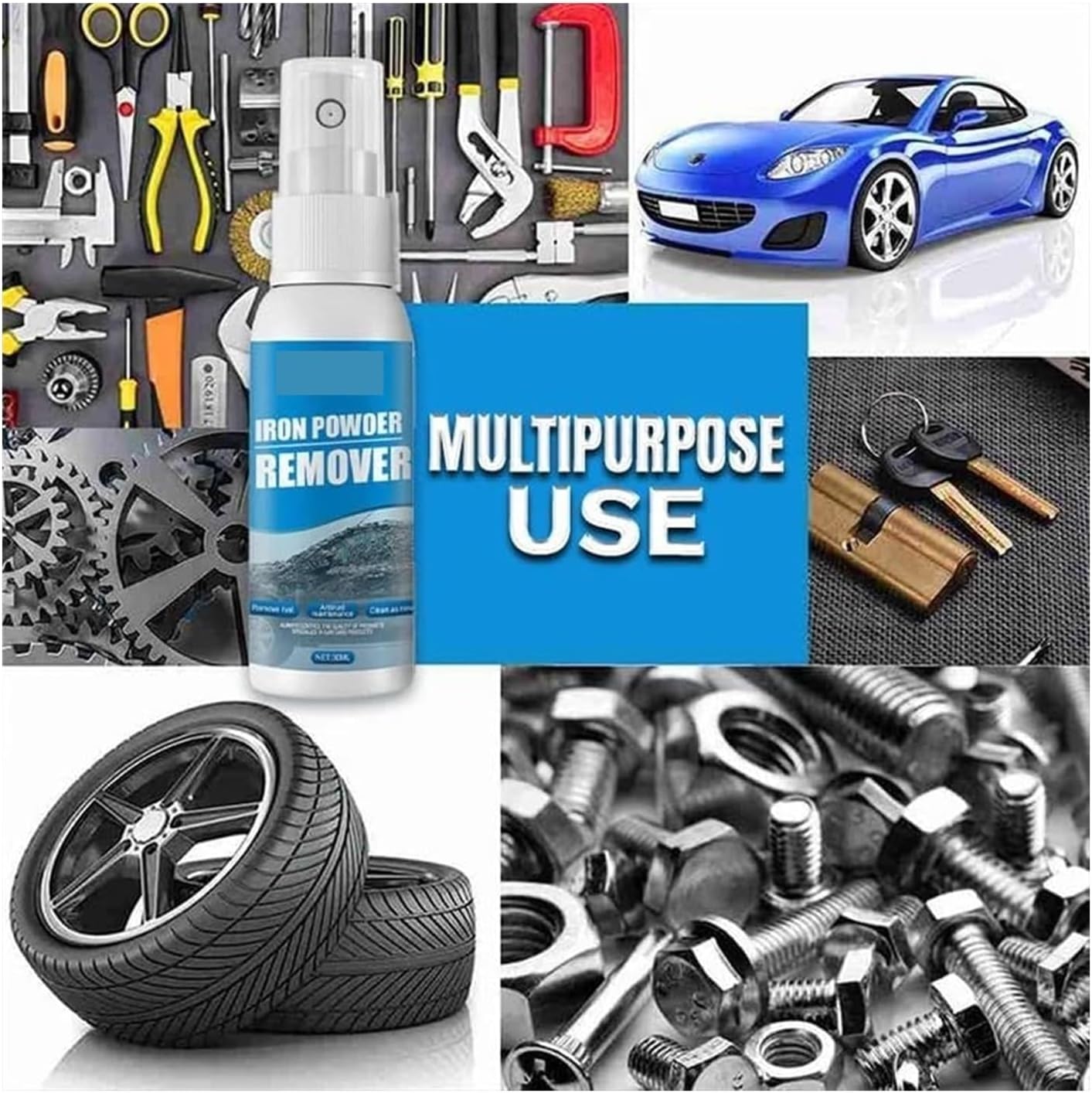 120ML Car Rust & Iron Particle Remover Spray, Heavy Duty Rust Cleaner, Fast Acting Rust Remover Spray for Cars, Brake Dust, Wheels & Metal Tools, Chains, Stainless Steel, Multi-Surface Cleaner