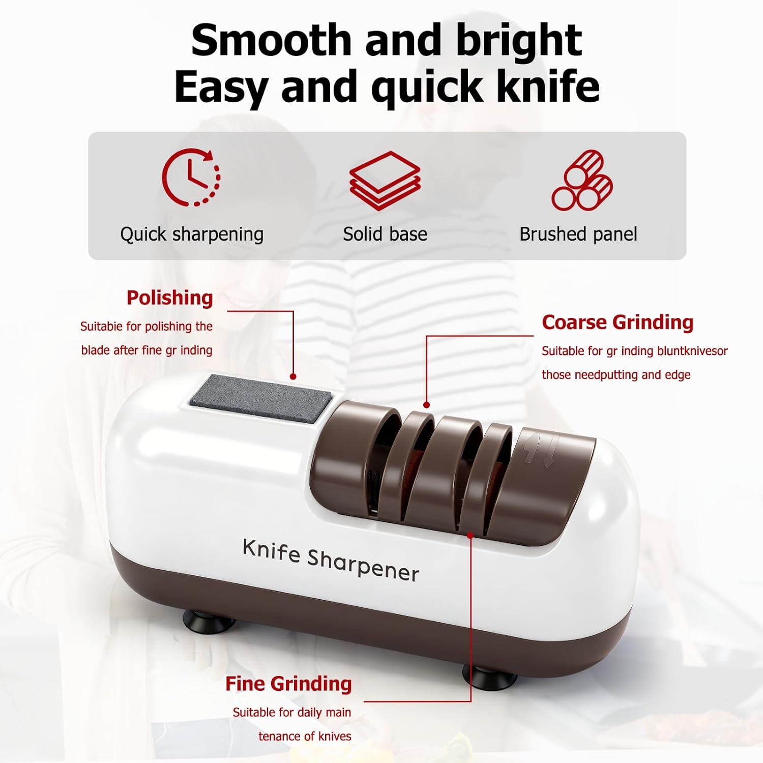 Electric Knife Sharpener, Electric Knife Sharpener for Rough and Fine, Ergonomic Electric Knife Sharpener Professional, for Knives with Straight Blade, Serrated Knives and Scissors