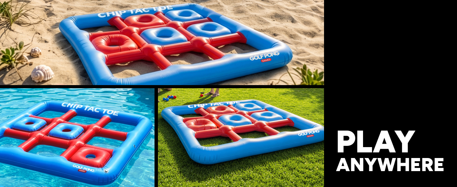 Play Chip tac toe anywhere, not just in the pool, great on sand or grass