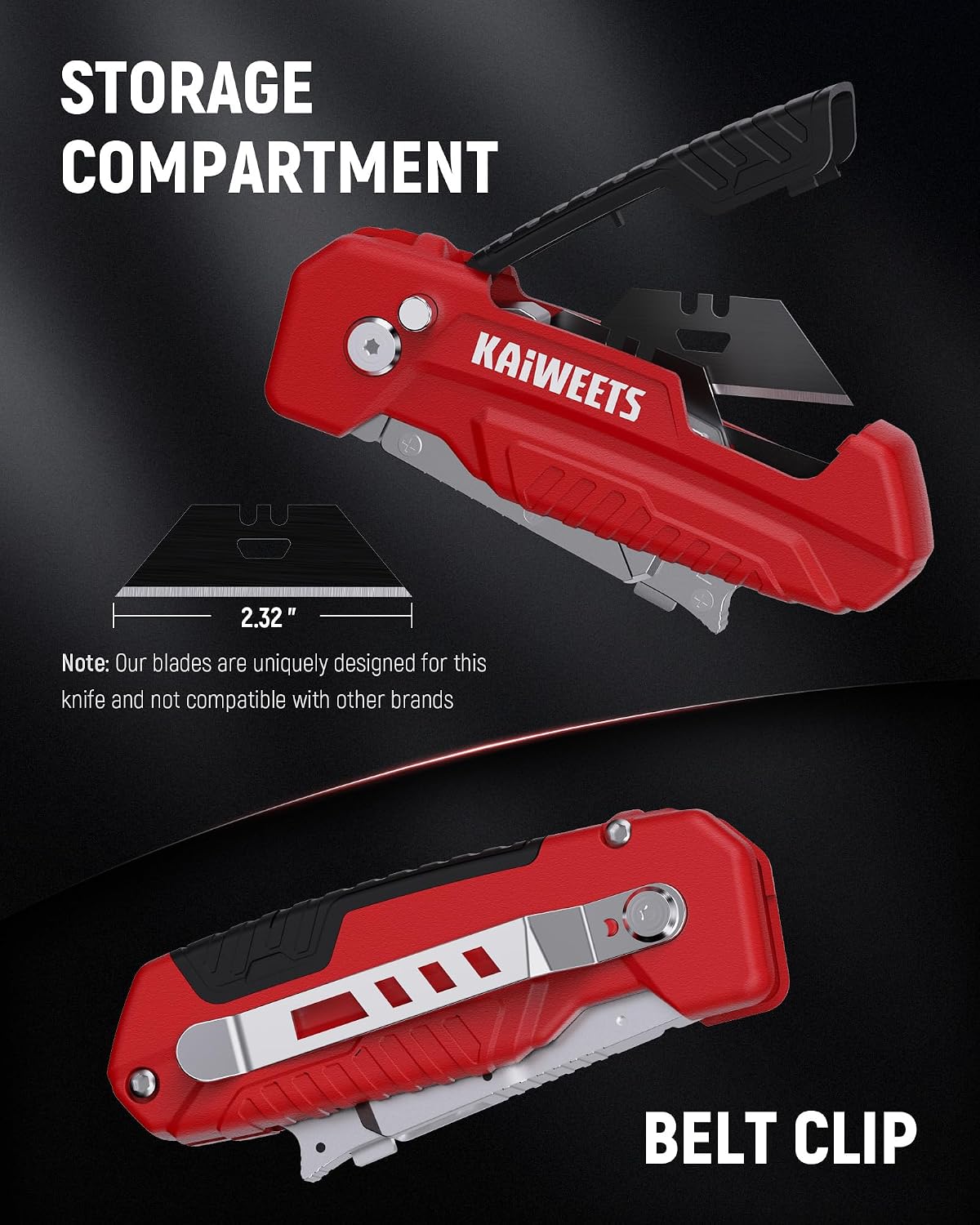 KAIWEETS Utility Knife Scraper, 2-in-1 Folding Box Cutter with Blade Storage, Heavy Duty Zinc Alloy Body, Retractable Design, 12pcs SK2 Black Blades replacement, EDC Tool for Home, Office, DIY