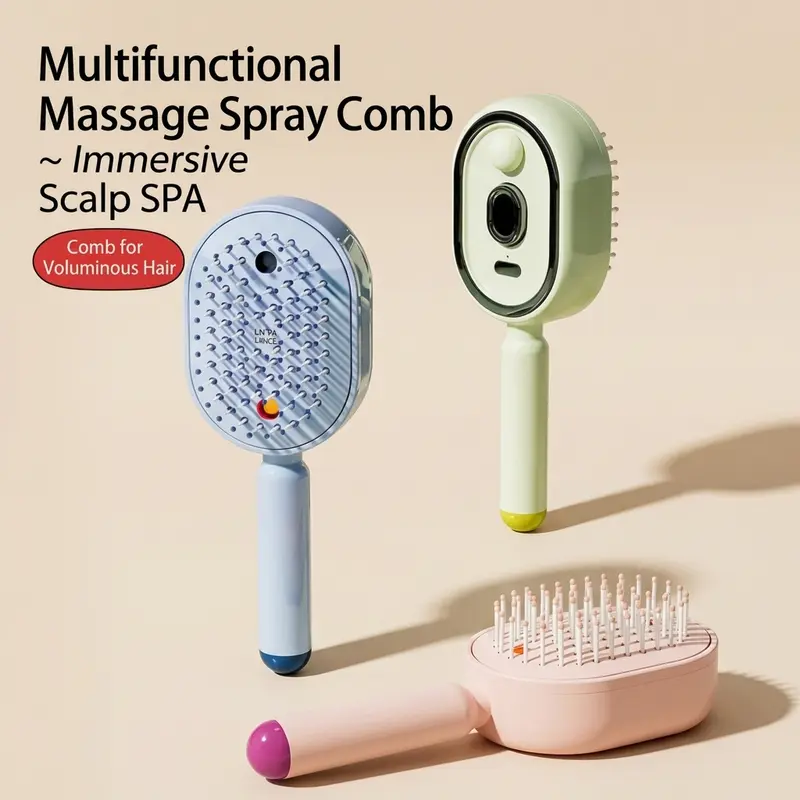 Electric Steam Brush, Electric Spray Air Cushion Massage Comb for Women, Rechargeable Water Spray Hair Brush, Detangling & Anti-Static Hair Brush, Reduce Frizz, Smooth & Nourish