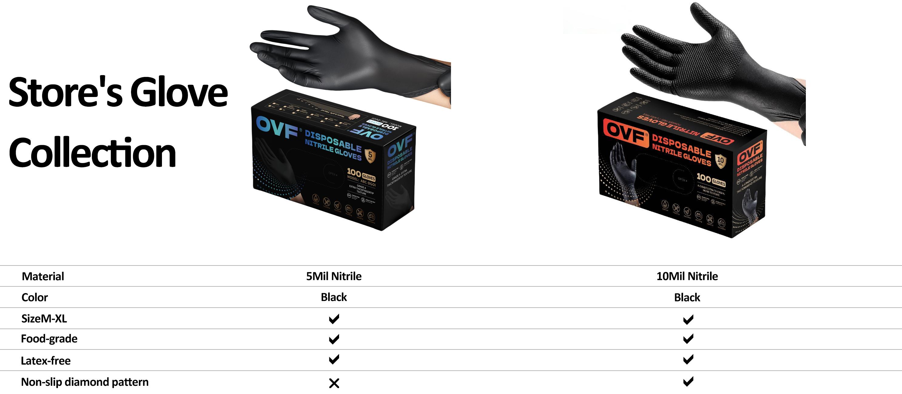 OVF Black Nitrile Gloves, 5mil Heavy Duty Soft Disposable Gloves, 100 Count Latex Free Powder Free Reusable Gloves for Cleaning, Auto Repair, Food Processing, Tattoo, Hair Dye, Kitchen, Salon, Gardening (M-XL Sizes) OVF Black Nitrile Gloves, 5mil Heavy Duty Soft Disposable Gloves, 100 Count Latex Free Powder Free Reusable Gloves for Cleaning, Auto Repair, Food Processing, Tattoo, Hair Dye, Kitchen, Salon, Gardening (M-XL Sizes)