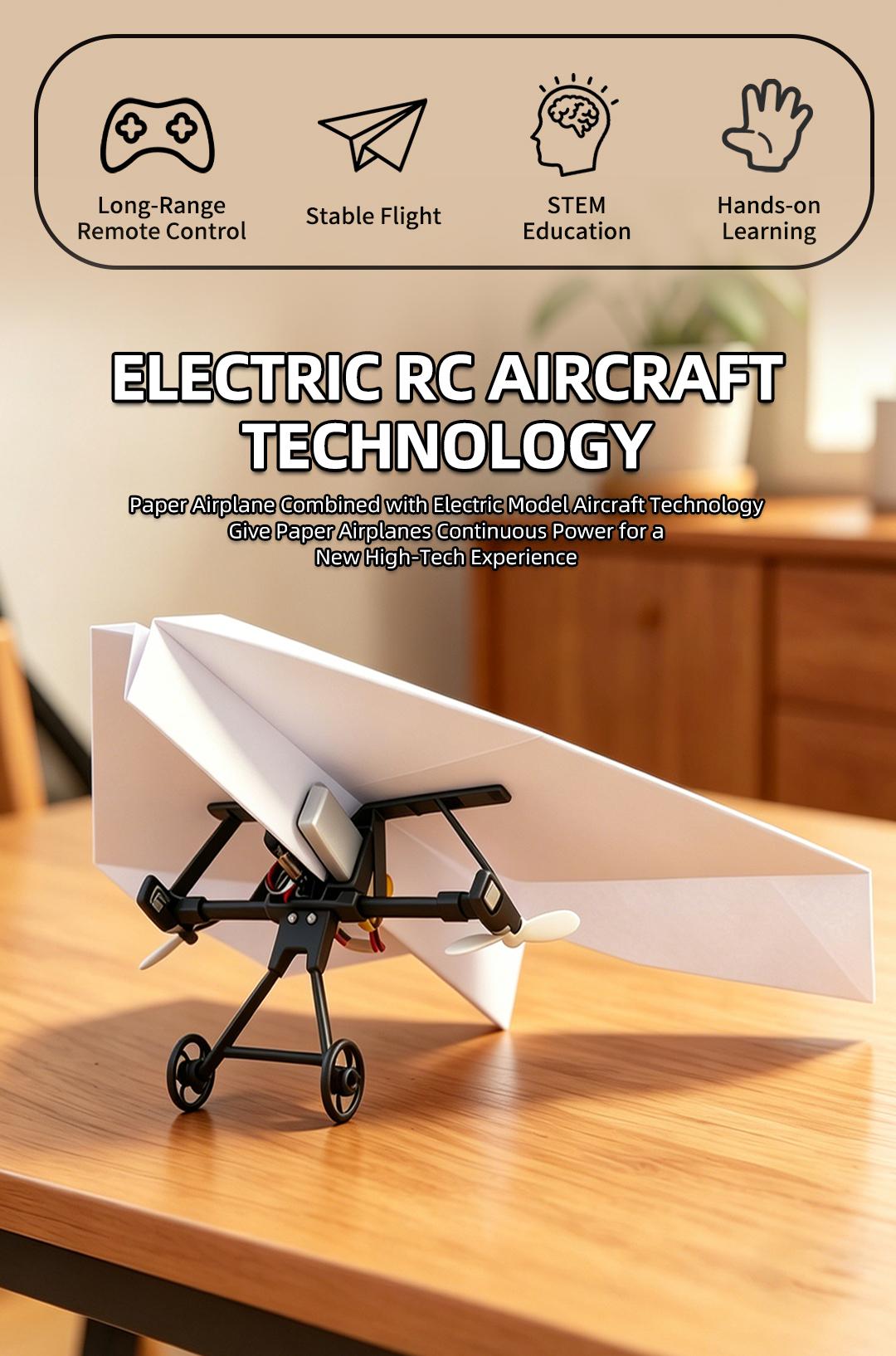 BRRRRT Power-Up RC Paper Airplane Kit with Gyro Stabilizer &ndash; DIY Electric Remote Control Plane with Dual Propellers, Lightweight Foldable Flying STEM Toy for Kids & Adults, Perfect Birthday Gift