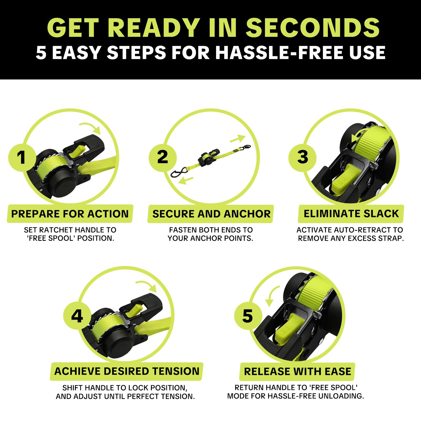 SEESE Car Tie Downs with Ratchets 1"x 11 ft-1500 LB Break Strength Cargo Straps for Moving Appliances, Lawn Equipment, Motorcycle Green