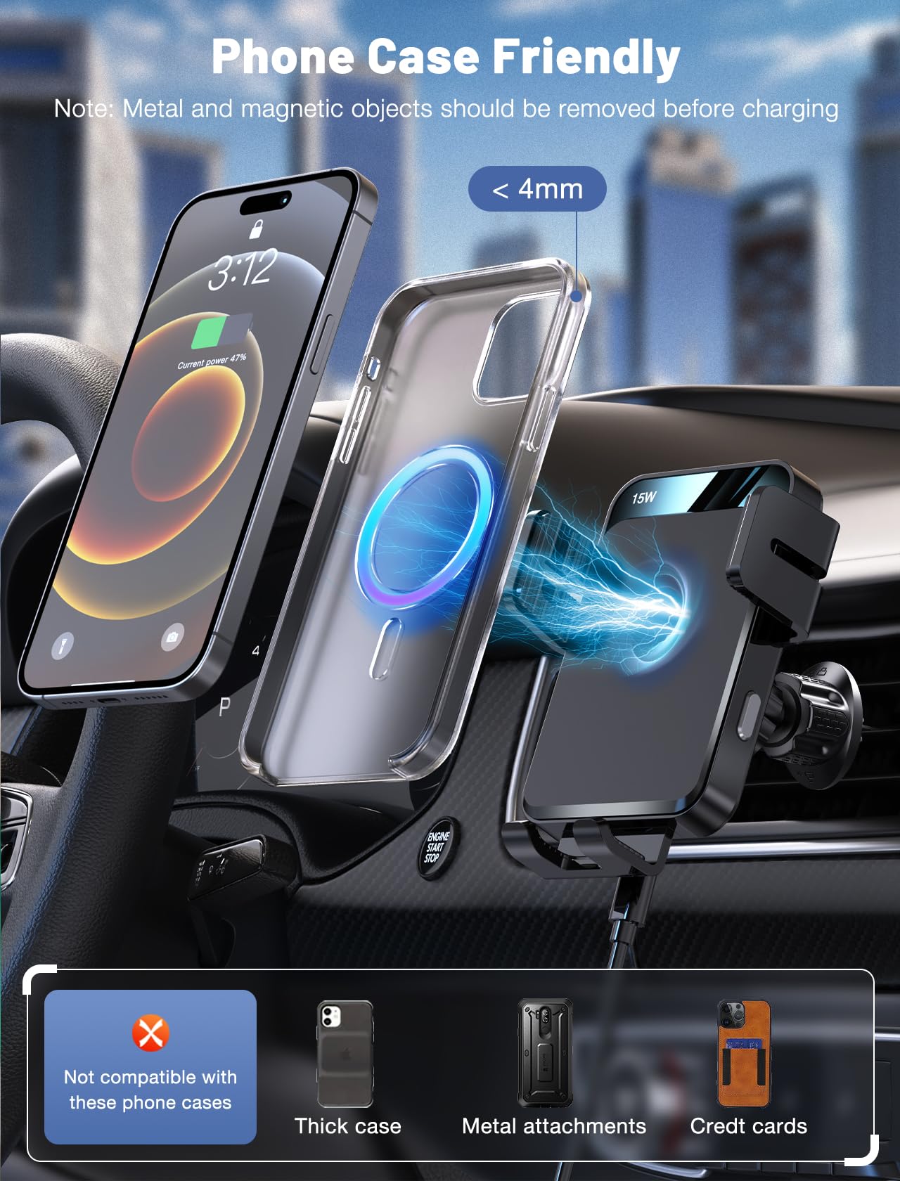 Wireless Car Charger,  Auto-Clamping Car Mount