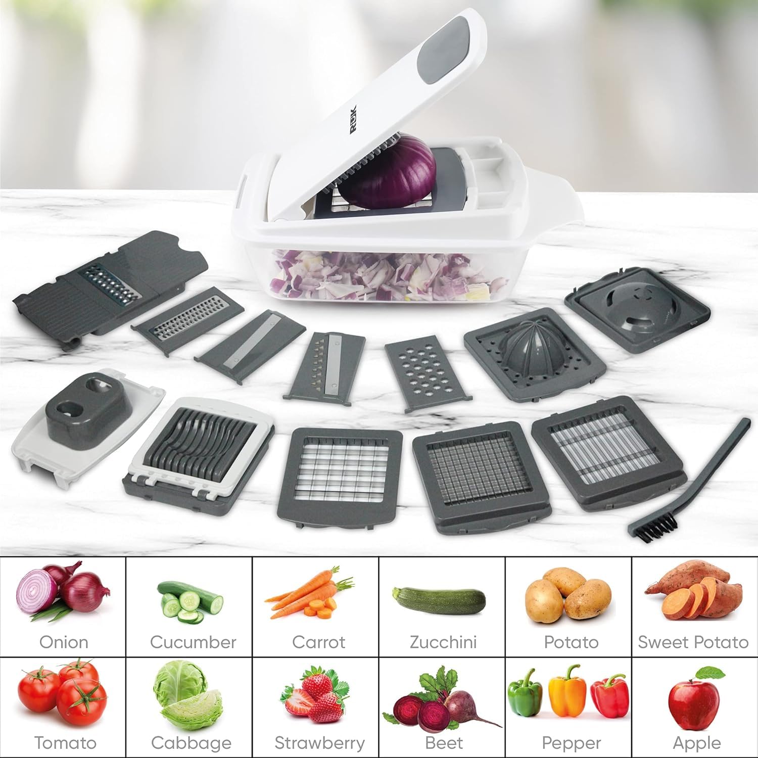 Vegetable Chopper Slicer Onion Dicer, Multi 22-in-1 Veggie Mandoline Food Cutter for Tomato Fruit with Lemon Squeezer,11 Blades, Egg Separator & Slicer