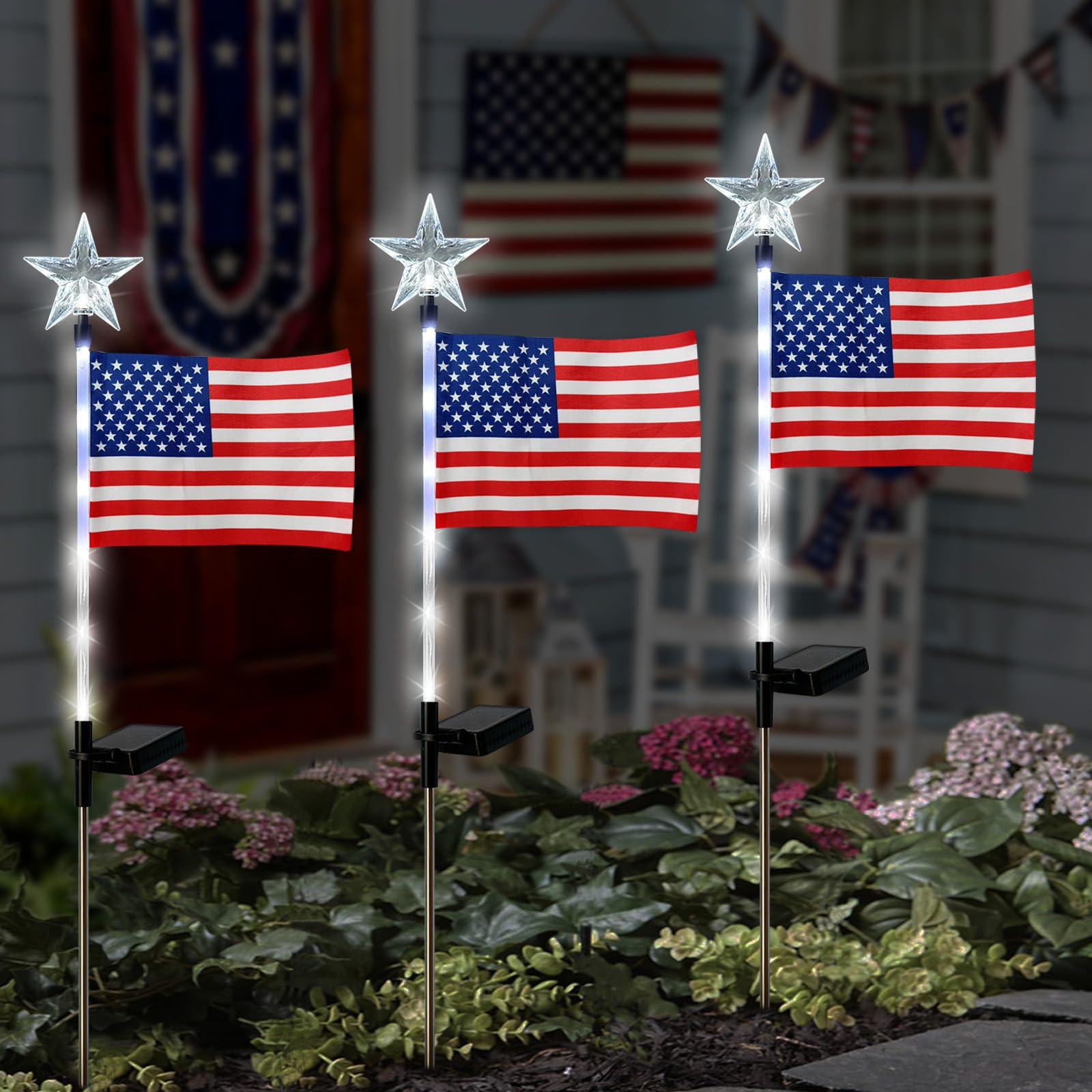 4th of July Decorations OutdoorIn dependent solar  Lights Flags