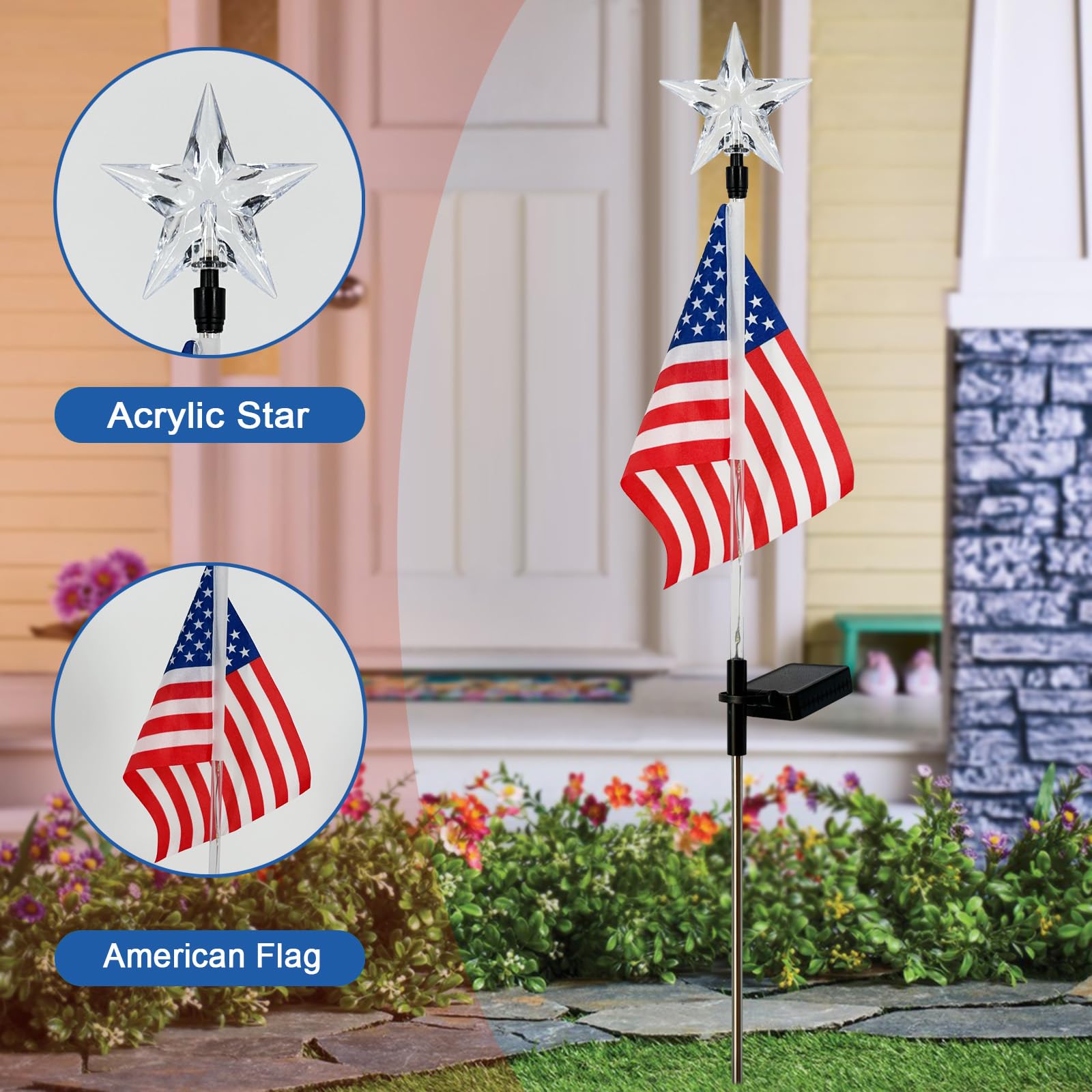 4th of July Decorations OutdoorIn dependent solar  Lights Flags