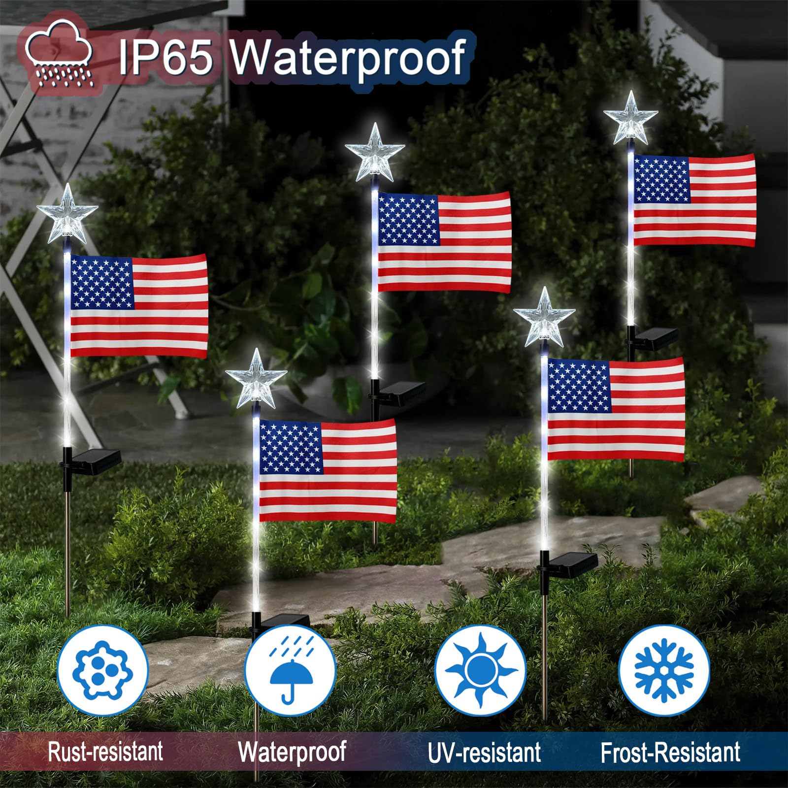 4th of July Decorations OutdoorIn dependent solar  Lights Flags