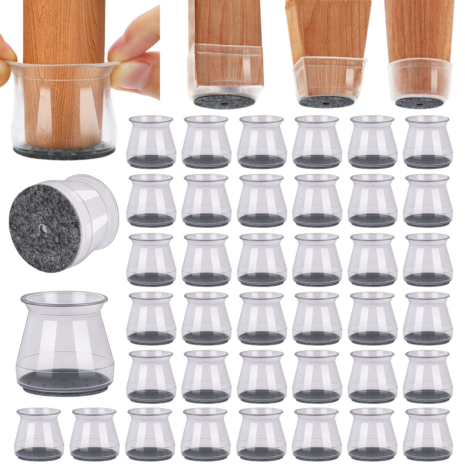 Chair Leg Floor Protectors - Silicone Felt Pads, Scratch-Proof & Noise-Free, Easy Smooth Moving