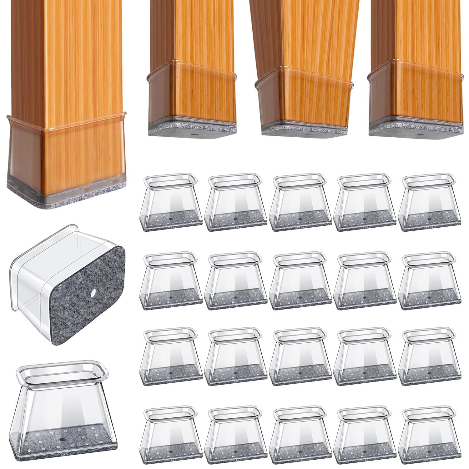 Chair Leg Floor Protectors - Silicone Felt Pads, Scratch-Proof & Noise-Free, Easy Smooth Moving