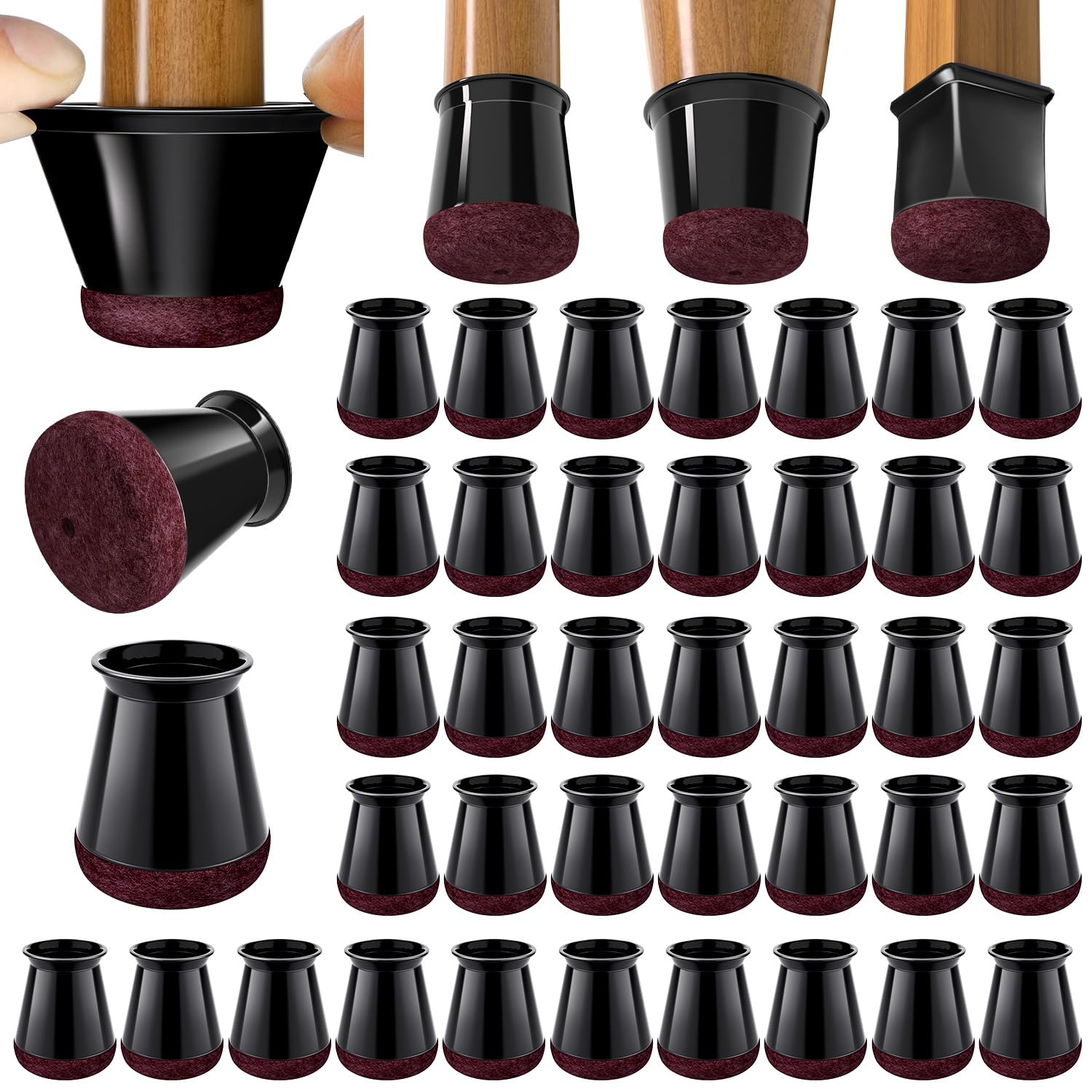 Chair Leg Floor Protectors - Silicone Felt Pads, Scratch-Proof & Noise-Free, Easy Smooth Moving