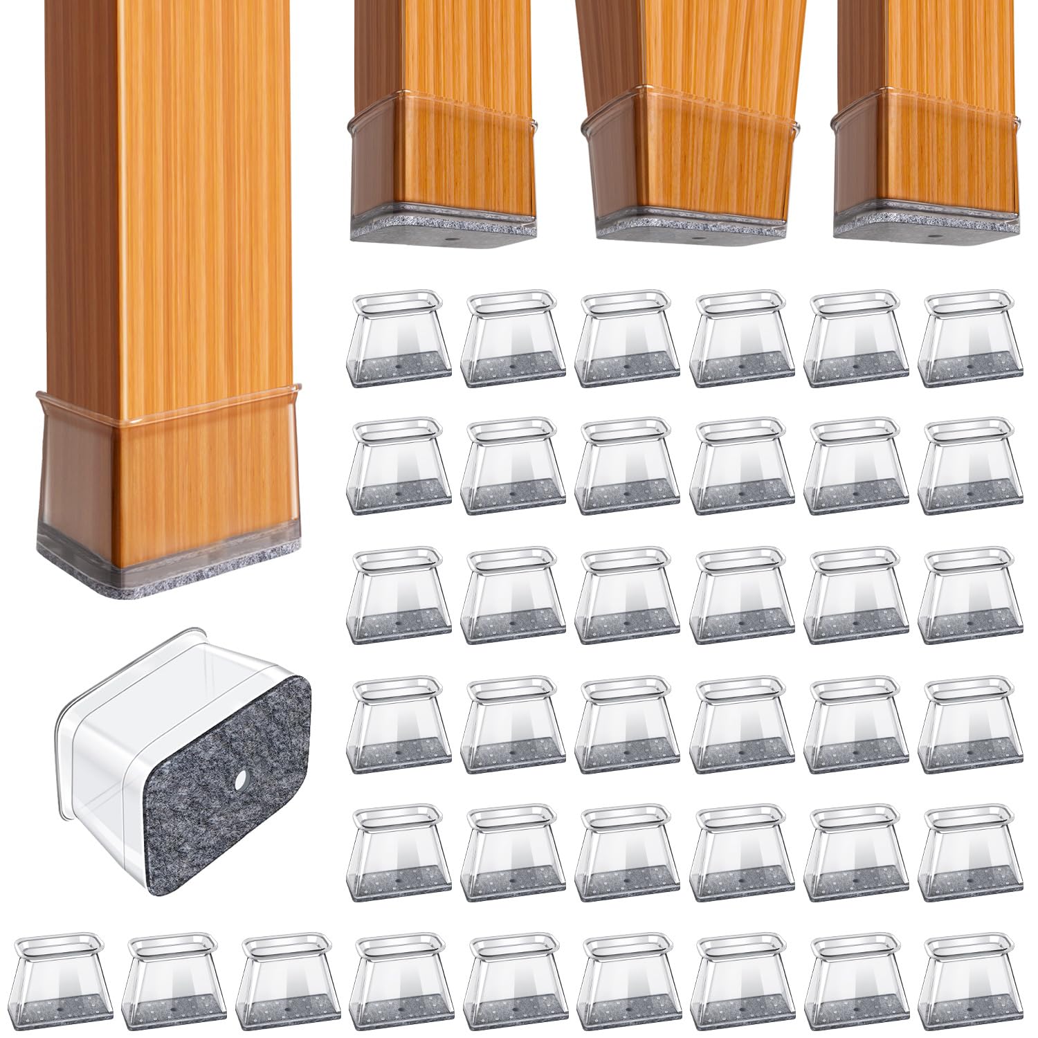 Chair Leg Floor Protectors - Silicone Felt Pads, Scratch-Proof & Noise-Free, Easy Smooth Moving