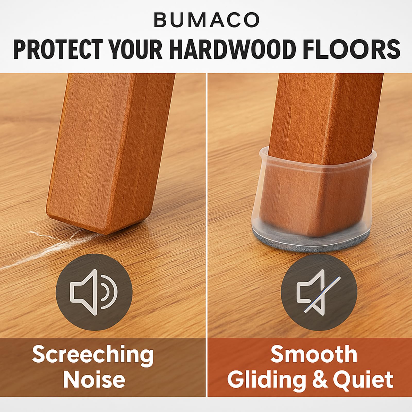 Chair Leg Floor Protectors - Silicone Felt Pads, Scratch-Proof & Noise-Free, Easy Smooth Moving