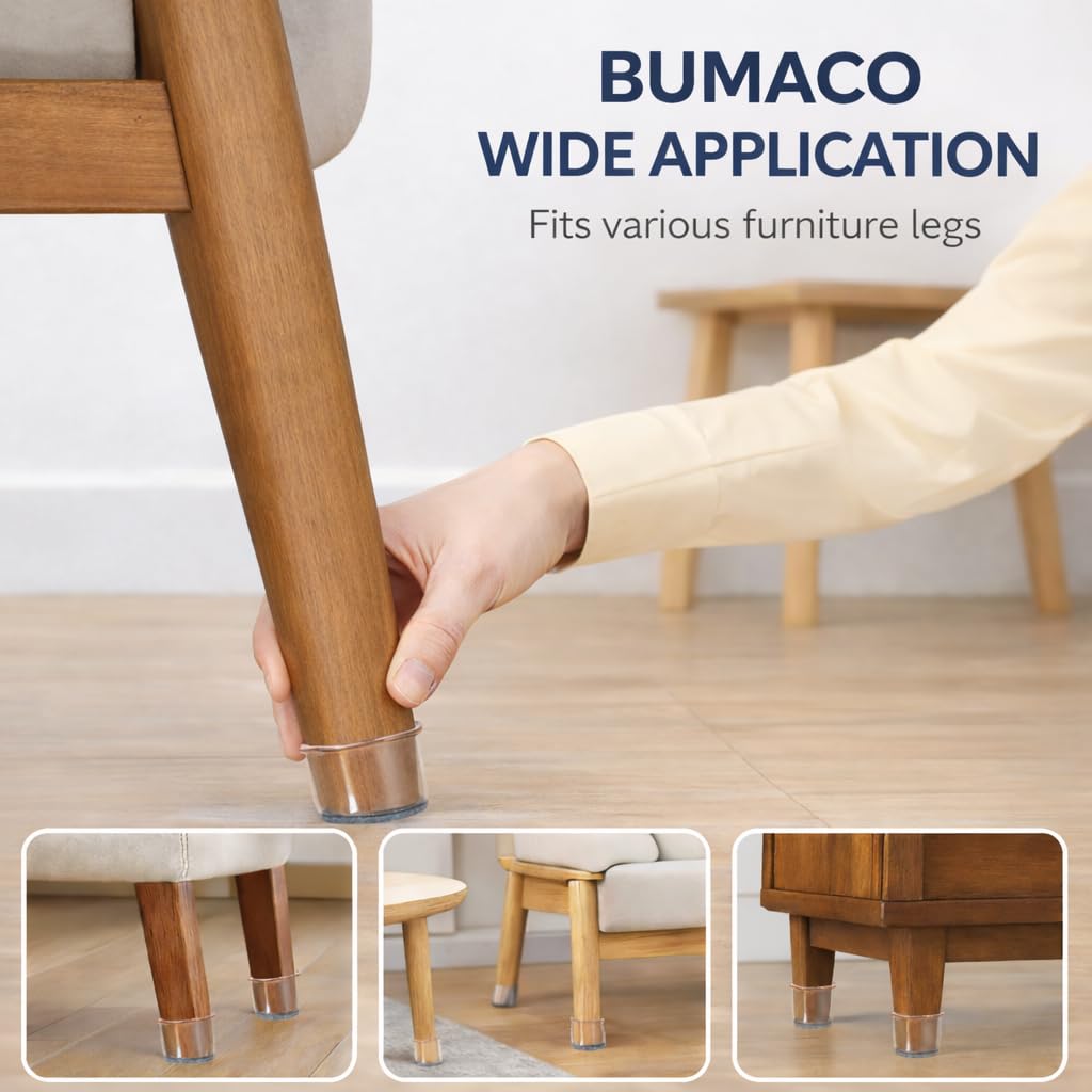Chair Leg Floor Protectors - Silicone Felt Pads, Scratch-Proof & Noise-Free, Easy Smooth Moving