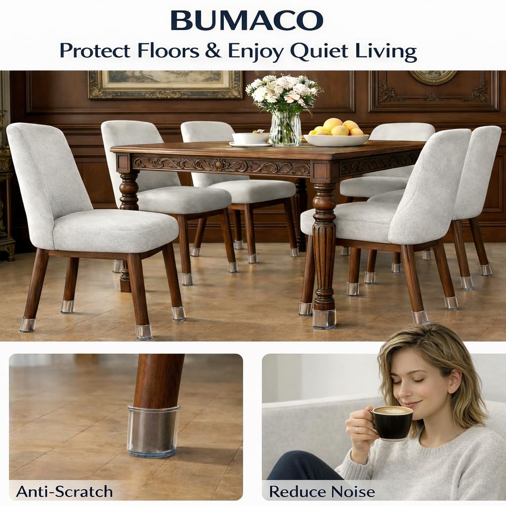 Chair Leg Floor Protectors - Silicone Felt Pads, Scratch-Proof & Noise-Free, Easy Smooth Moving