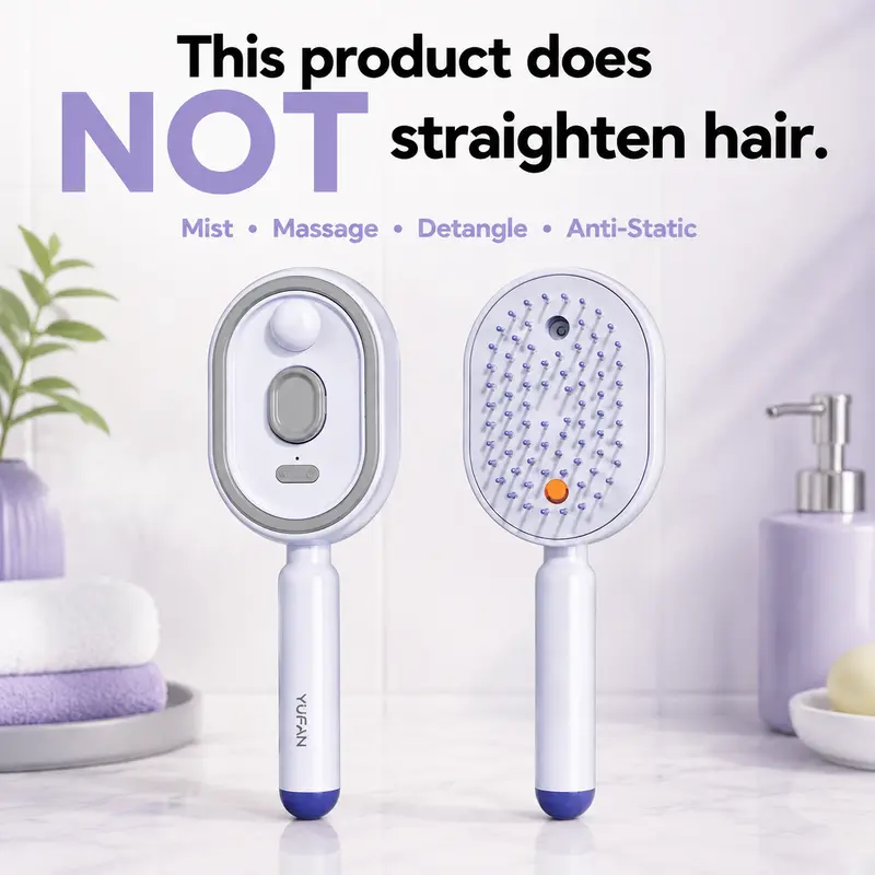 Electric Steam Brush, Electric Spray Air Cushion Massage Comb for Women, Rechargeable Water Spray Hair Brush, Detangling & Anti-Static Hair Brush, Reduce Frizz, Smooth & Nourish
