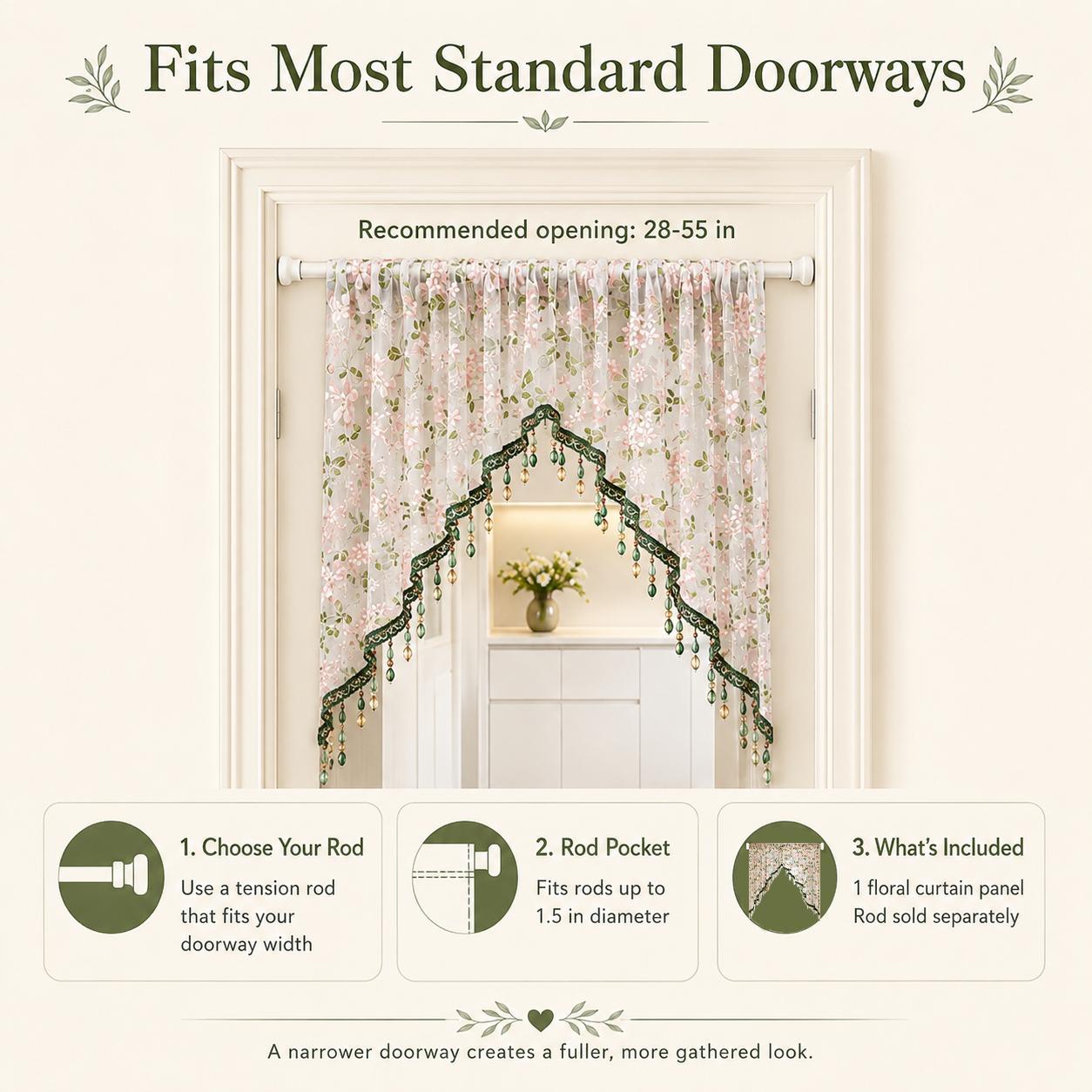 Hole-free French floral door curtains | Luxurious lace curtains with hanging crystal beads, ideal for decorating rented properties Hole-free French floral door curtains | Luxurious lace curtains with hanging crystal beads, ideal for decorating rented properties