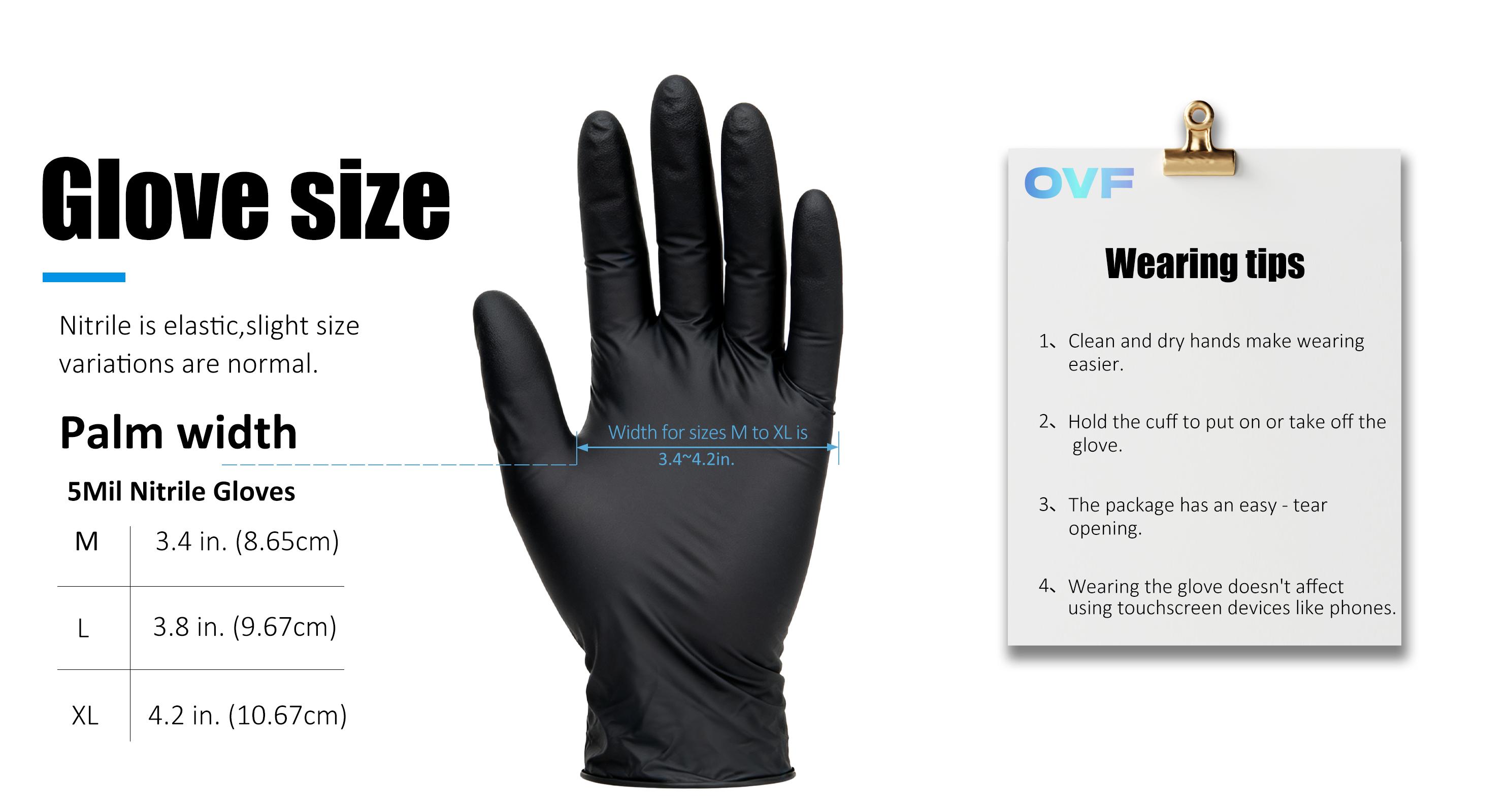 OVF Black Nitrile Gloves, 5mil Heavy Duty Soft Disposable Gloves, 100 Count Latex Free Powder Free Reusable Gloves for Cleaning, Auto Repair, Food Processing, Tattoo, Hair Dye, Kitchen, Salon, Gardening (M-XL Sizes) OVF Black Nitrile Gloves, 5mil Heavy Duty Soft Disposable Gloves, 100 Count Latex Free Powder Free Reusable Gloves for Cleaning, Auto Repair, Food Processing, Tattoo, Hair Dye, Kitchen, Salon, Gardening (M-XL Sizes)