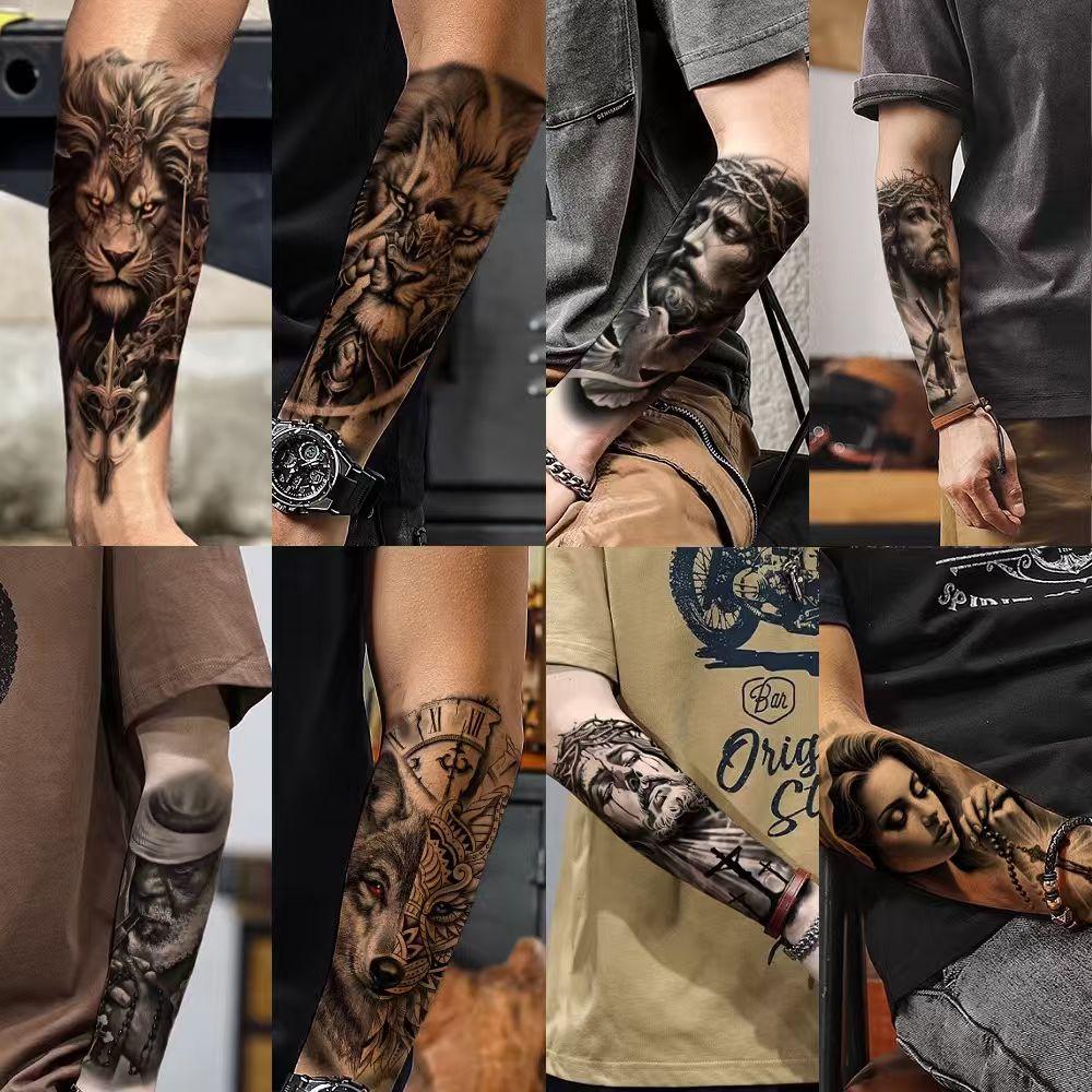 76 Sheets Large Black Temporary Tattoo Stickers - Tribal Wolves, Tigers, Lions, Snakes, Skulls, 12 Fake Tattoo Stickers for Men & Women Arm Designs