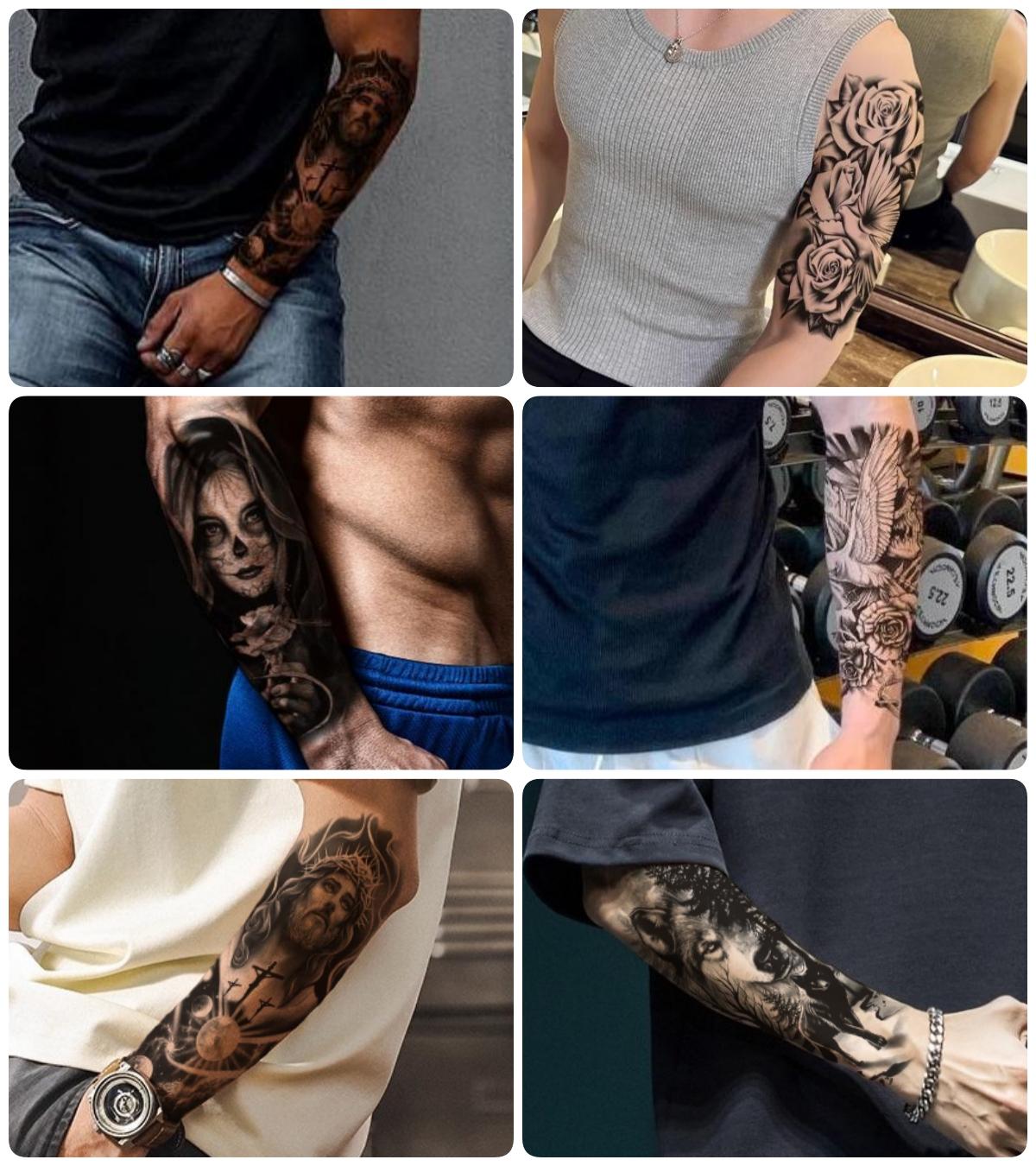 76 Sheets Large Black Temporary Tattoo Stickers - Tribal Wolves, Tigers, Lions, Snakes, Skulls, 12 Fake Tattoo Stickers for Men & Women Arm Designs