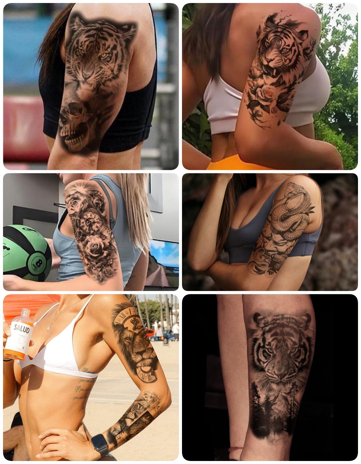 76 Sheets Large Black Temporary Tattoo Stickers - Tribal Wolves, Tigers, Lions, Snakes, Skulls, 12 Fake Tattoo Stickers for Men & Women Arm Designs