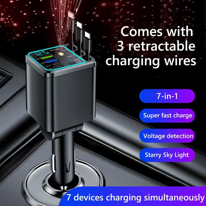 Ultimate Power Station for Phone, Pad & Laptop,Car Charger: Starry LED,Atmosphere Lamp,1-Click Galaxy Projector,Star Projector Tangle-Free Retractable Cables & Super Fast Charge,PD20W,USB-A 65W,All 120W Max,Power Hub,