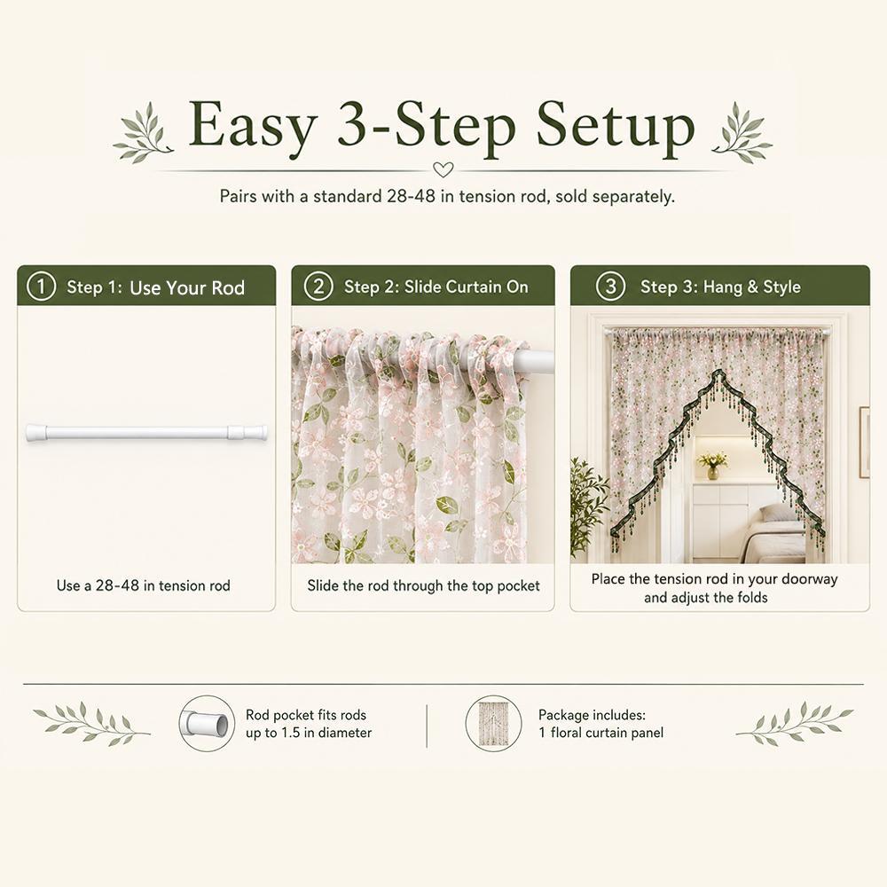 Hole-free French floral door curtains | Luxurious lace curtains with hanging crystal beads, ideal for decorating rented properties Hole-free French floral door curtains | Luxurious lace curtains with hanging crystal beads, ideal for decorating rented properties