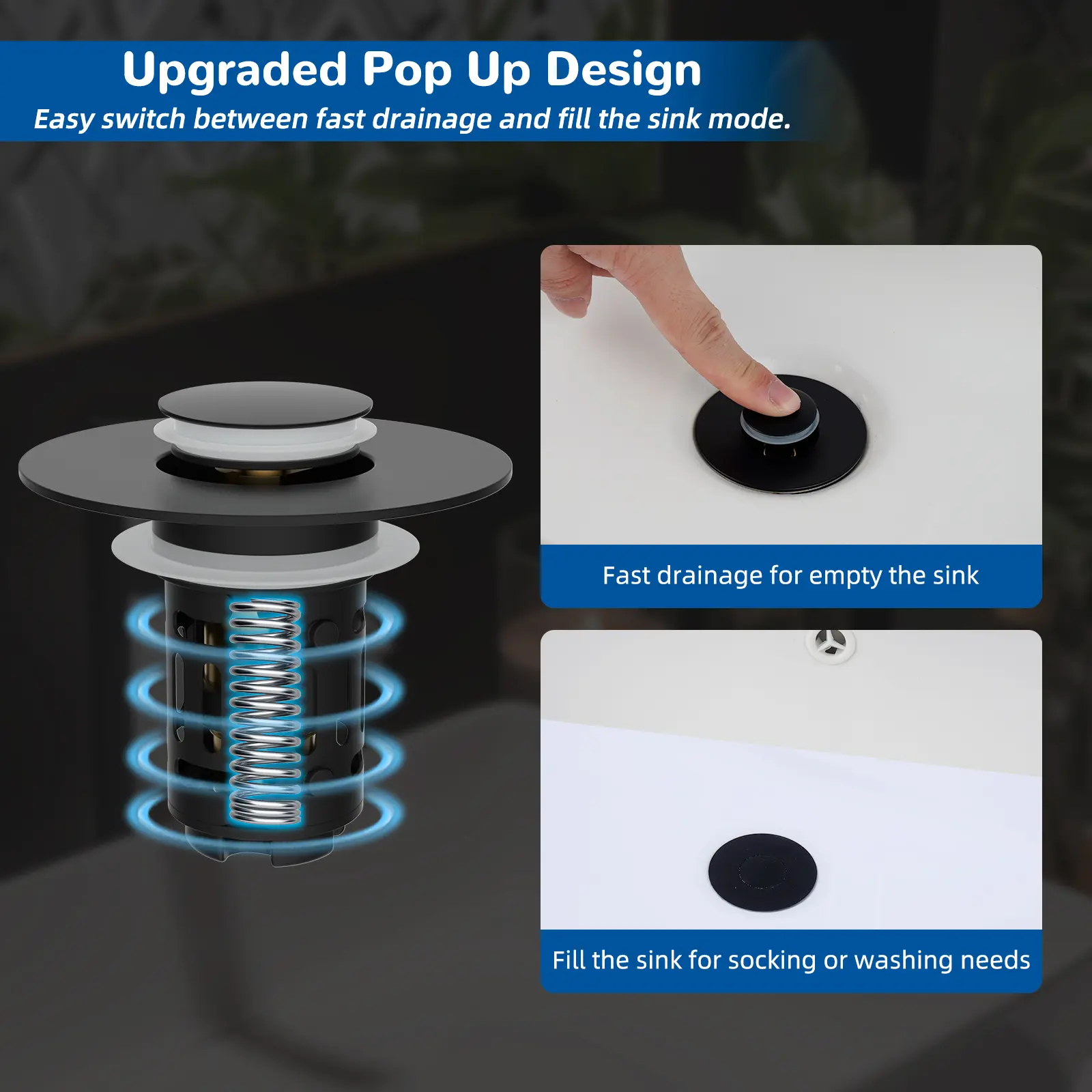 Hibbent Upgraded 3-in-1 Bathroom Sink Drain Strainer Bathroom Accessories Set, Universal Pop-Up Stopper with Removable Stainless Steel Filter Basket Hair Catcher, Brass Bullet Core Plug for 1.1"-2.36" Basins