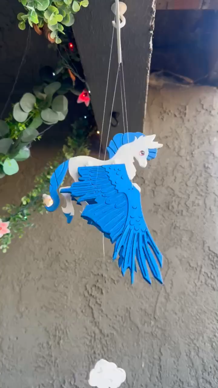 Flying Pegasus with Bright Blue Wings – Floating Hanging Mobile