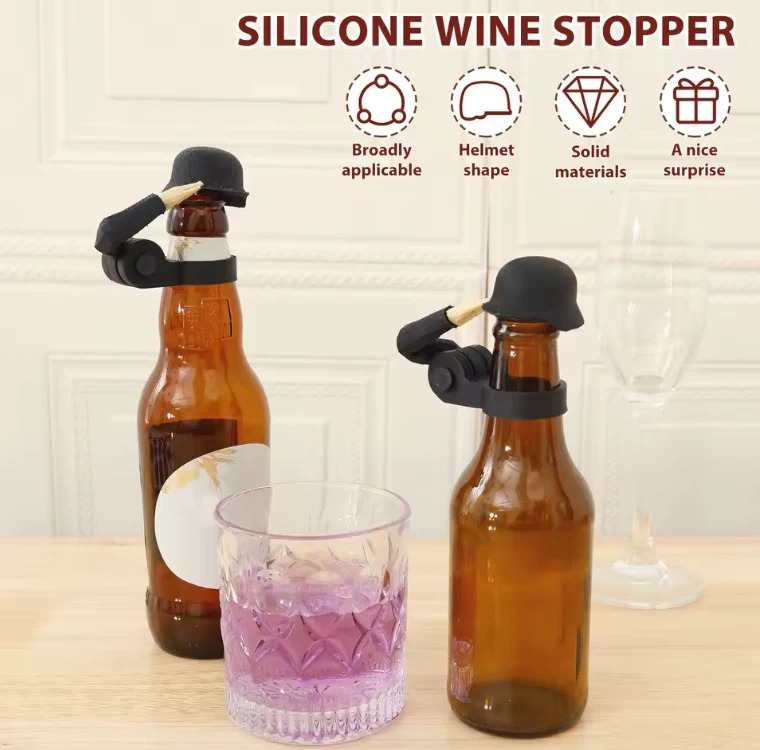 Funny Salute Soldier Silicone Wine Bottle Stopper, Reusable Bottle Sealer Cap for Beer Wine Beverage