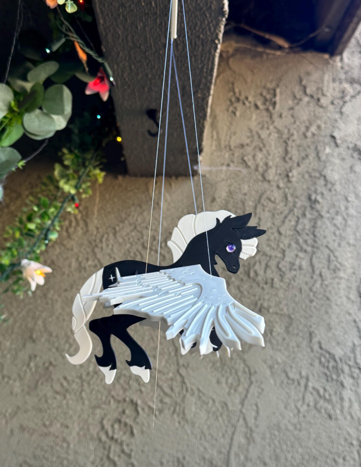 Night Sky Pegasus – Black and White Flying Mobile