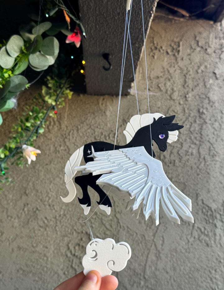 Night Sky Pegasus – Black and White Flying Mobile