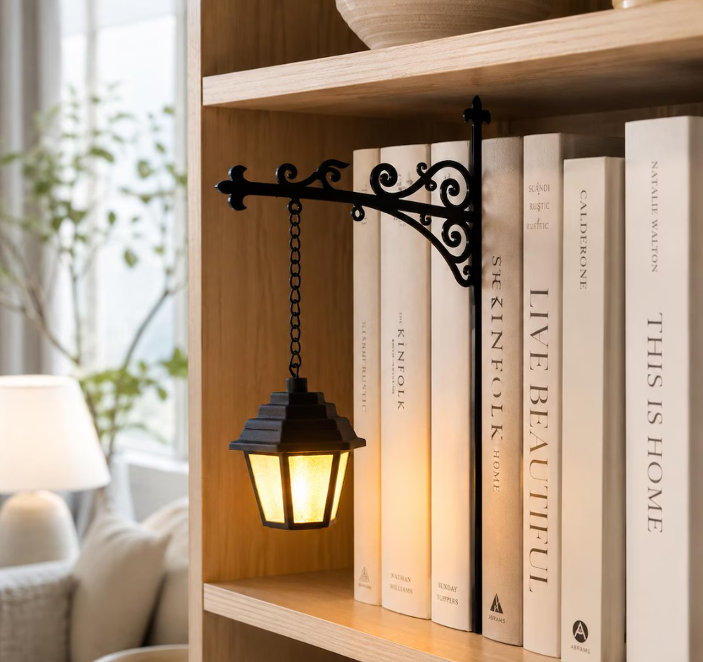 Gothic Bookshelf Lamp, Book Lover Gift, Hanging Lantern or Ghost Light, Cozy Reading Nook Shelf Decor