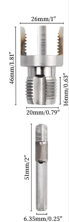 PVC Pipe Threader Set 1/2, 3/4 and 1 Inch | Integrated internal and external pipe threading tool, drill compatible, for plumbing repair PVC pipes and DIY projects